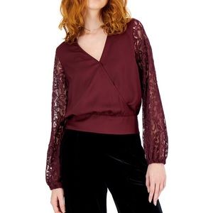 INC Lace Sleeve Burgundy Top